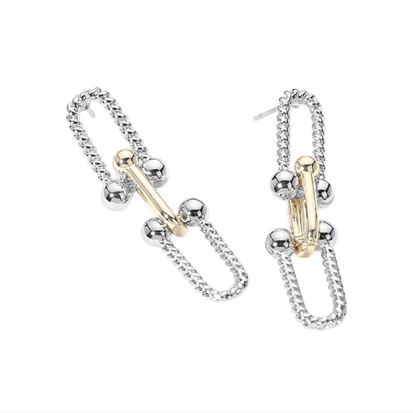 14K Gold Plated Two Tone Hardware Earrings - Picture 2 of 3